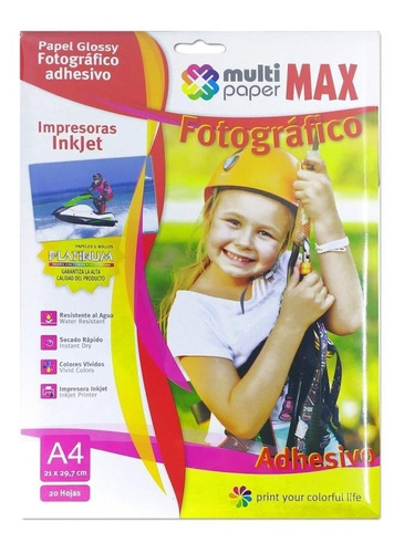 Papel Max Glossy A4 Autoadhesivo X 20 Hojas