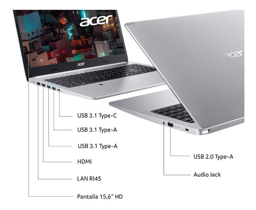 Imagen 2 de 2 de Notebook Acer Aspire Nitro 5 A515-54 silver 15.6", Intel Core i3 10110U 12GB de RAM 1TB HDD 128GB SSD, Intel UHD Graphics 620 1366x768px Windows 11 Home