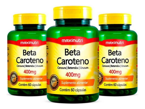 Kit 03 Beta Caroteno 400mg 60 Cápsulas Maxinutri