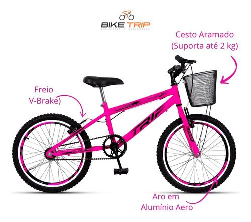 Bike Trip Feminina Aro 20 Com Cesta E Descanso Lateral Cor Rosa Tamanho do quadro M