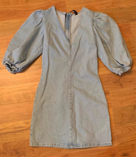 Precioso Vestido Zara Mezclilla Denim Stretch Claro Xs!!