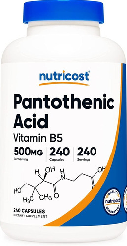 Ácido Pantoténico 500mg(240 Cápsulas) Vitamina B5 Nutricost