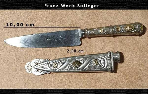 Cuchillo Criollo Hoja Franz Wenk-solingen Cabo Y Vaina Oro Y