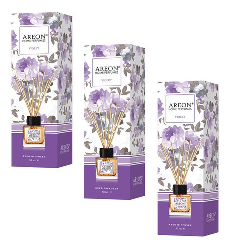Difusor Areon Ambientador Varillas 50 Ml- Aroma Violet Pack3