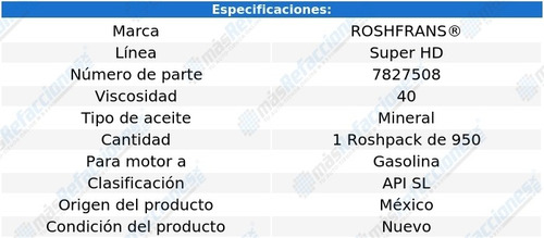 Aceite Para Motor Monogrado Roshfrans Super Hd Sae 40 950ml