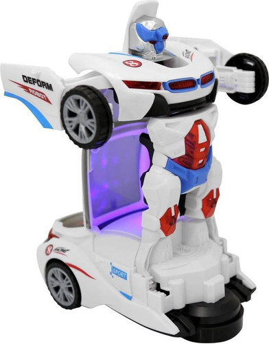 Brinquedo Carro Robô 2 Em 1 Transformers Robot Musical Luz Cor Branco