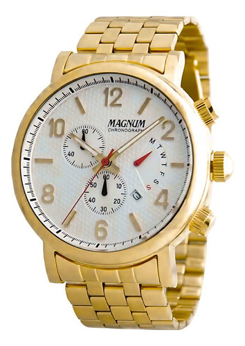 Relógio Masculino Magnum Cronógrafo Ma35226h - Dourado Fundo Branco