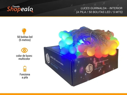 Imagen 3 de 8 de Luces Decorativa Bolita 50 Led 5 Mt A Pila Multicolor + Cta*