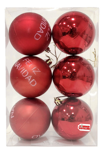 Set X6 Bolas Rojas Adornos Árbol Navidad 6,5cm- Cc