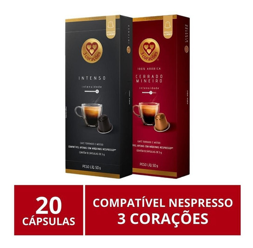 20 Cápsulas Para Nespresso®, 3 Corações, Café
