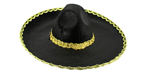 Chapéu Sombreiro Mexicano De Feltro Preto Mariachi