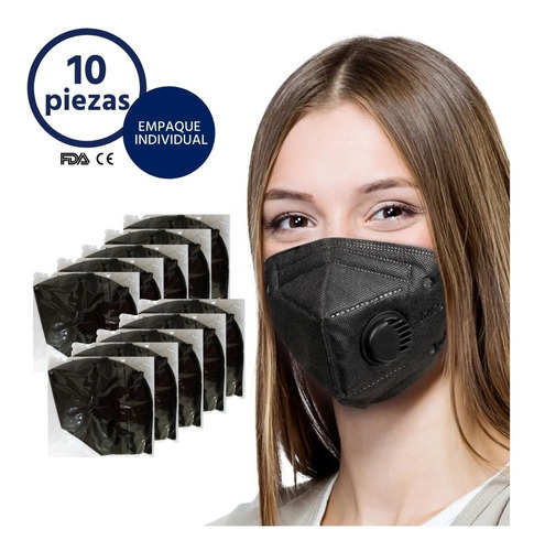 Imagen 1 de 10 de Cubrebocas N95 Válvula Filtro Mascarilla Kn95 10 Piezas