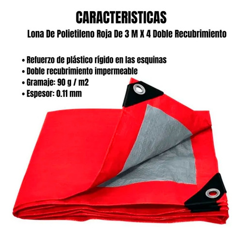 Imagen 2 de 3 de Lona De Polietileno Roja De 3 M X 4 Doble Recubrimiento