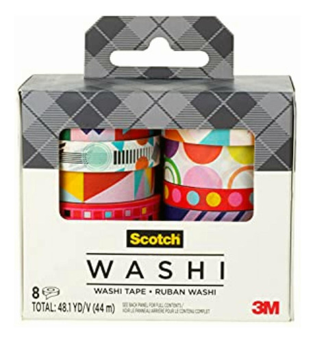 Scotch Washi Tape, Diseño Geo Madness, 8 Rollos, Ideal Para