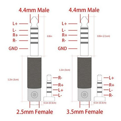 equilibrado 3,5 mm, no equilibrado macho a hembra de 2,5 mm Adaptador de conector de audio Geekria Apollo 