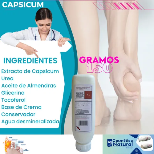 Capsicum Crema Auxiliar Para Neuropatía Diabética 150gr Activo Principal Capsaicina AG Cosmética Natural con ingredientes naturales para brindar un bienestar tota