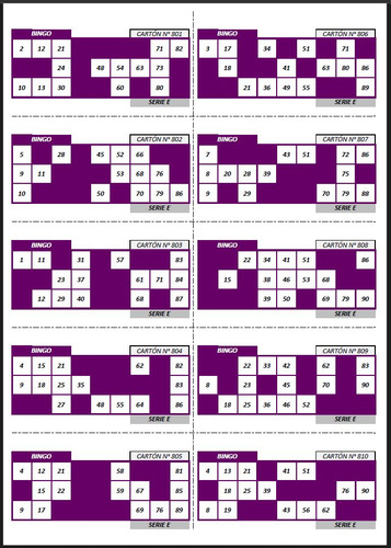 10000 Cartones De Bingo En 5 Series - Pdf Para Imprimir