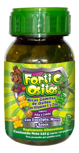 Gomitas Vitamina C Zinc Eucalipto Mirra Y Saúco 110pza Sabor Piña