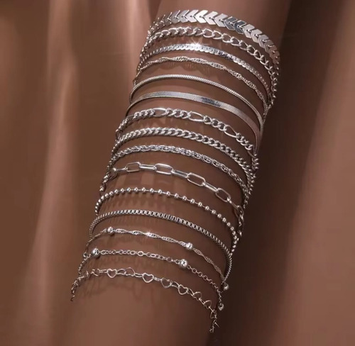Pulsera Generic Conjunto 5 Cadenas Acero Ajustable