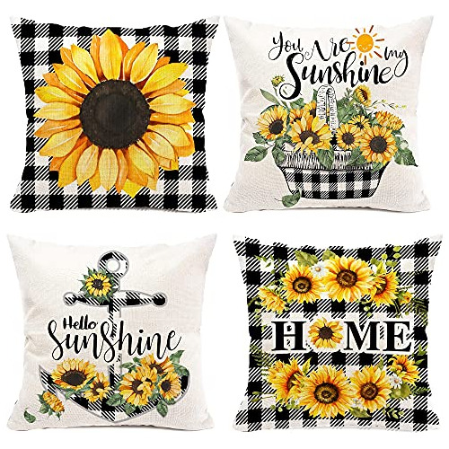 Decorative Sunflower Pillow Cover Yellow Black Buffalo ...