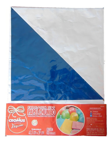 Papel Chumbo Azul De Embrulho 43,5x59cm C/3 Unidades Cromus