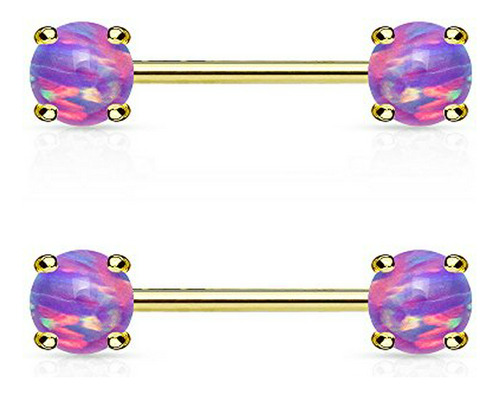 Aros - Faux Opal Prong Set Extremos Frontales 14kt. Barras P