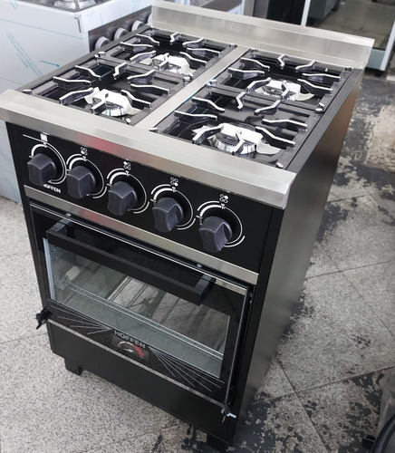 Cocina Industrial Hoffen 4 Hornallas 55 Cm Ancho Con Visor Negro