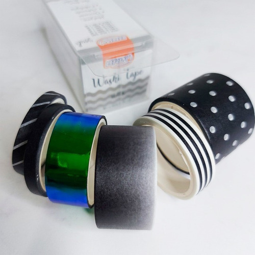 Cinta Adhesiva Washi Tape Enjoy Color Blister X6 Cintas Brw Color Negro