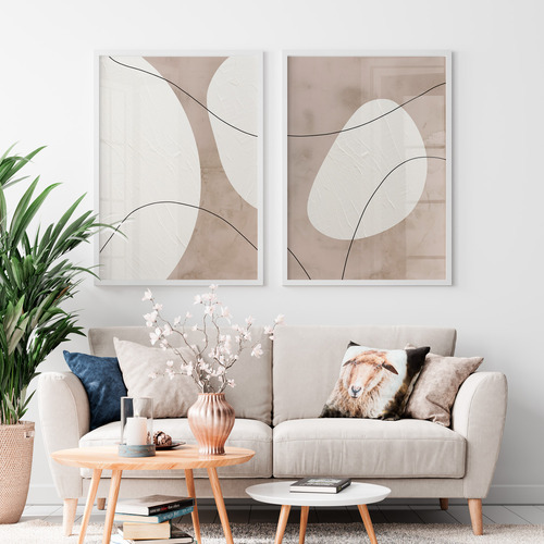 Quadros Decorativo Dupla Grande Com Moldura Abstrato Neutros