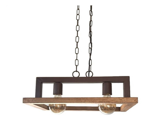 Lampara Colgante Hierro Y Madera Moderno 2 Luces Cod 190