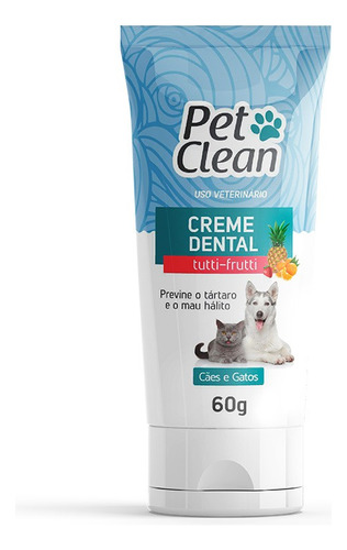 Creme Dental Pasta De Dente Pet Clean Cães E Gatos Sabor 60g