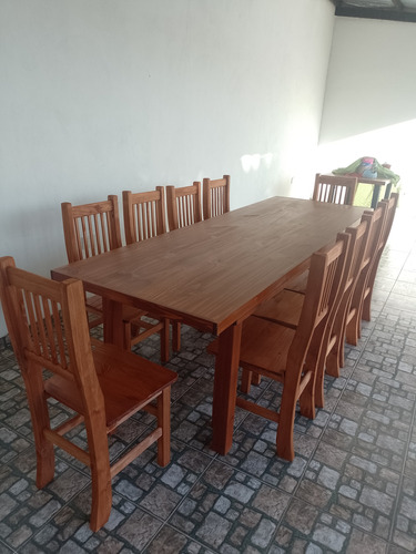 Comedor Pino Macizo 2,40x80 + 10 Sillas En Tonos Madera Tonos Madera No Posee Tela