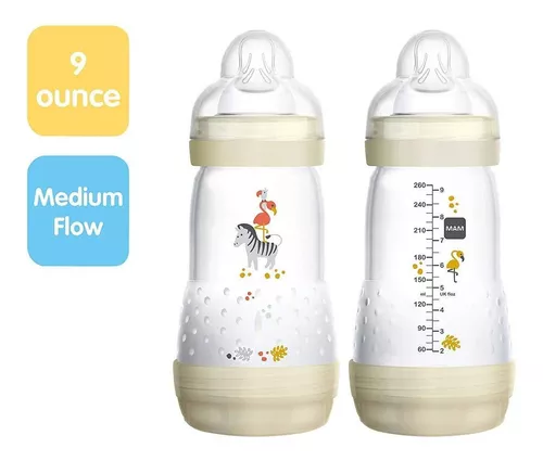  MAM Easy Start - Biberón anticólicos de flujo medio con tetina  de silicona, biberones esenciales unisex, el diseño puede variar, 9 oz (2  unidades) : Bebés