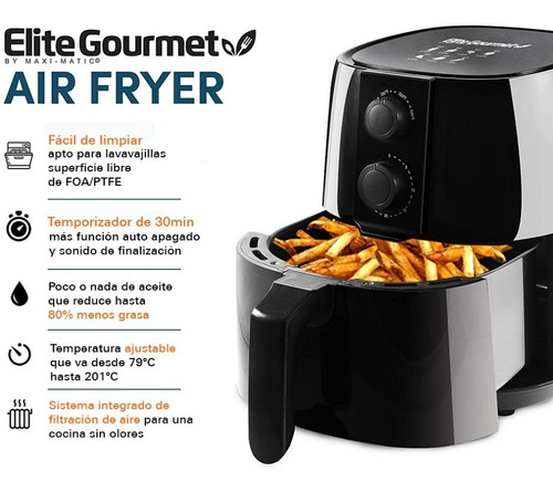 Imagen 4 de 7 de Freidora Eléctrica De Aire Elite Gourmet De 3.7 L Pack Con 2
