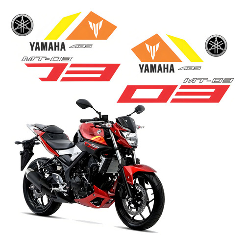 Kit Adesivo Yamaha Mt03 Tanque E Lateral Vermelha Mt03ver