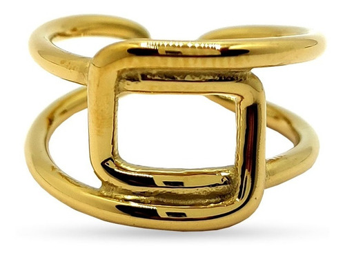 Anillo Acero Dorado Minimalista Cuadros Dobles Ajustable Eg