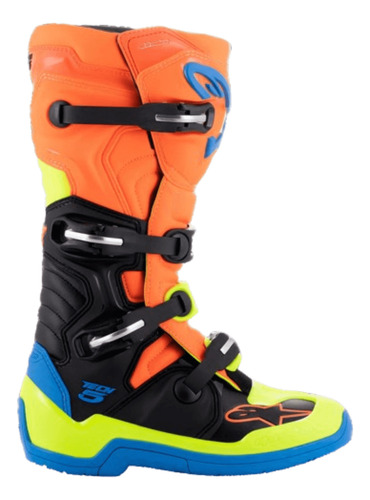 Bota Alpinestars Tech 5 Laranja/azul/amarelo Fluor