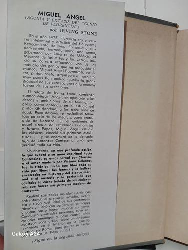 Miguel Ángel /agonía Y Éxtasis Del Genio De / Irving Stone (Usado)