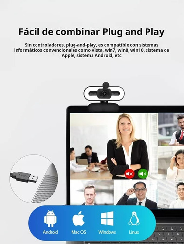 Cámara De Red 4k Con Micrófono De Luz De Anillo Para Pc Mac