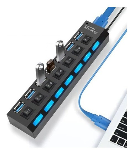 Imagem 1 de 8 de Hub De Usb 7 Portas 2.0 Hd Extensor High Speed Pen Drive Hd