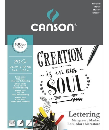 Block Papel Canson  Lettering Marker Con 20 Hojas 180 Gr