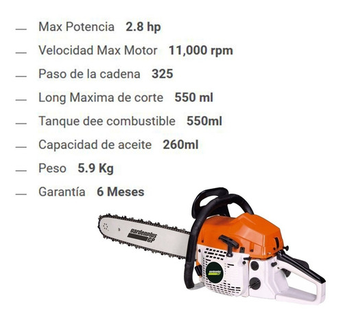 Imagen 3 de 10 de Motosierra Explosion 52cc 2.8hp 11000rpm Espada 20 Prom52