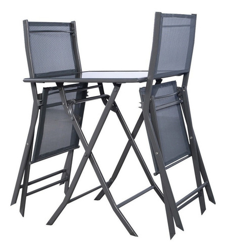 Set Patio & Jardín 3 Pz Sillas Y Mesa Pegables Gris Goplus
