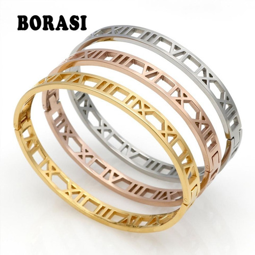 Imagen 1 de 1 de Pulsera De Mujer Esclava Brazalete Acero Romana Oro Rosa