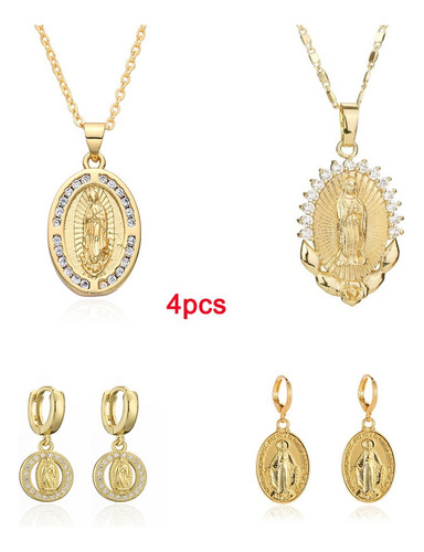 Oro 10k Cadena De Oro Virgen De Guadalupe4pcs