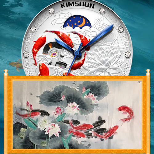 Relógio mecânico Kimsdun Fashion Moon Phase com fundo preto/branco