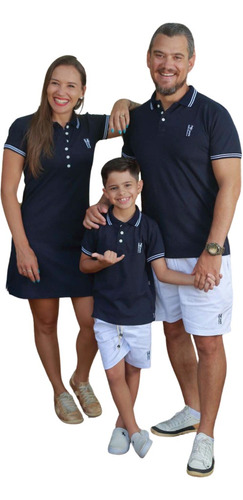 Kit Família Camisa Polo E Vestido Composto Por 5 Peças.