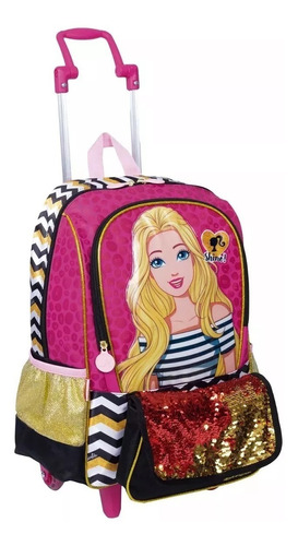 Mochila Infantil Barbie 19z Rodinha M Bolsinha Paetê Sestini