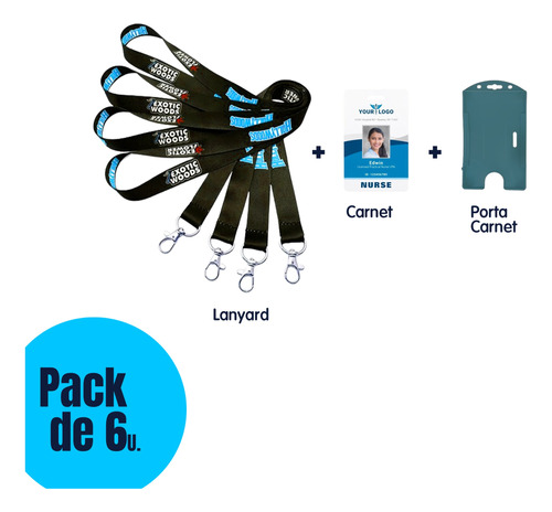 Cinta Lanyard + Porta Carnet + Carnet Personalizado Pack 6u