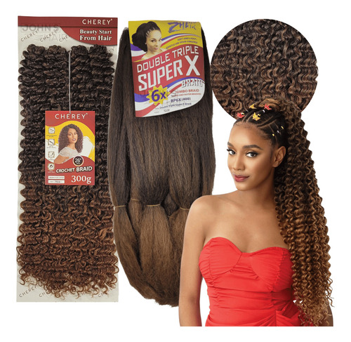 Kit Gypsy 1 Cabelo Jumbo Tranças + Cacheado Orgânico Fulani Cor T2/30 Sx